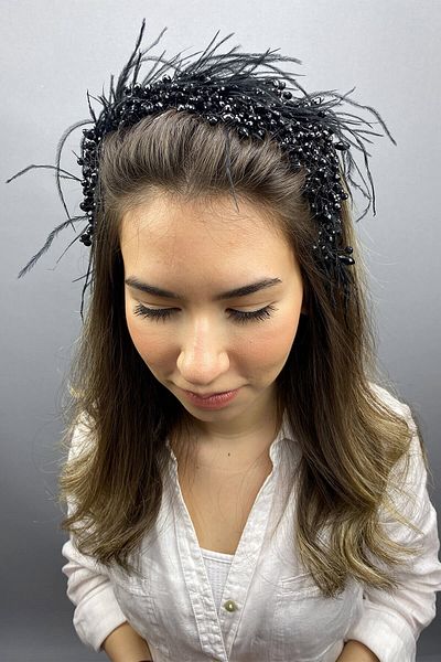 Hobigram Bridal Accessory Black Capella Model Hair and Turban Accessory – Bridal Accessory, Stylish Design – Bridal