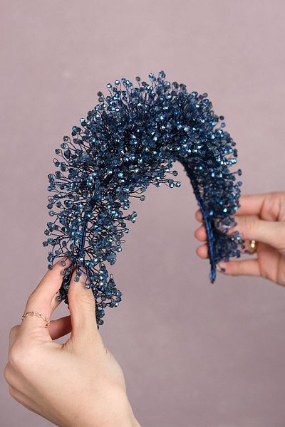 Hobigram Bridal Accessory Indigo Blue Atair Intense Crystal Beaded Bridal Hair Accessory – Bridal Accessory – Ge