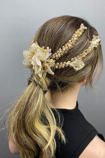 Hobigram Bridal Accessory Honey Color Flower and Crystal Helen Bridal Hair Accessory – Bridal Accessory – Bridal Ak