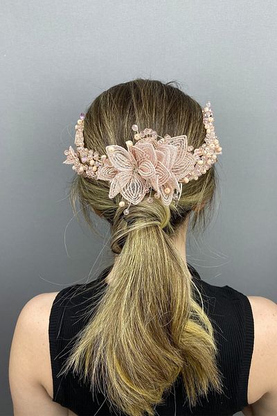 Hobigram Bridal Accessory Helen Bridal Hair Accessory with Powder Flowers and Crystals – Bridal Accessory, Stylish Design –
