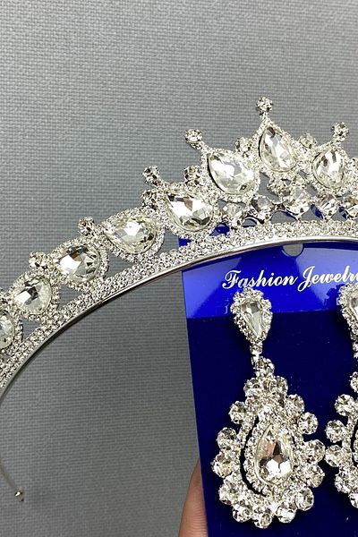 Hobigram Bridal Accessory Ade Model Bridal Crown and Drop Earring Set – Bridal Accessory, Stylish Design – Bridal Akse