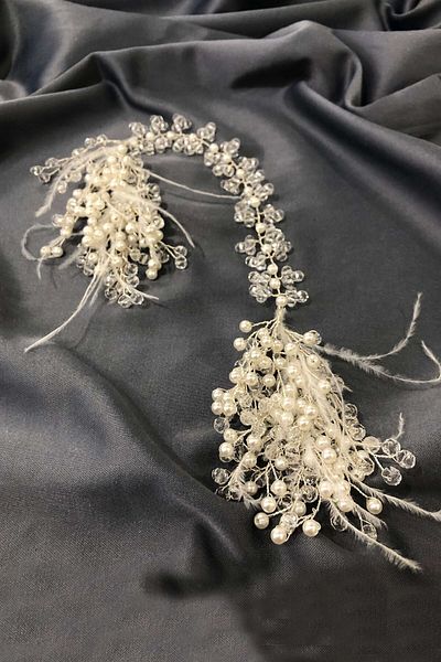 Hobigram Bridal Accessory Cream Feather Helen Model Hair Accessory – Bridal Accessory, Stylish Design, Women's Accessory