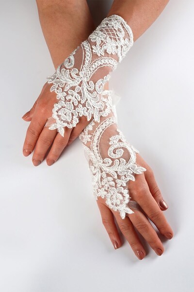 Hobigram Düğün Malzemesi Beyaz Dantel Desenli Gelin Eldiveni – Düğün & Kına &...