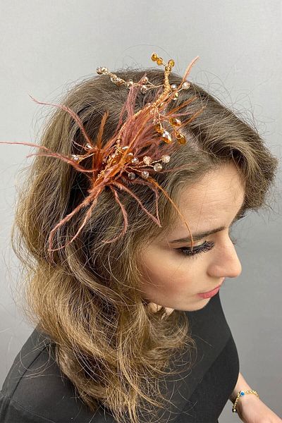 Hobigram Hair Accessory Ozly Feathered Crystal Bridal Hair and Turban Accessory – Other Hair Accessories – Other S
