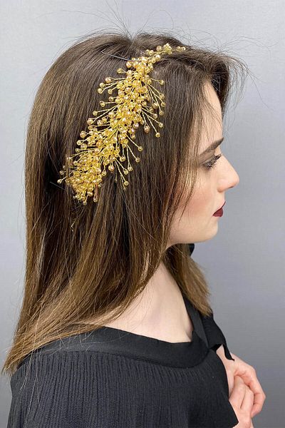 Hobigram Bridal Accessory Mustard Yellow Deren Bridal Tiara and Hair Accessory – Bridal Accessory, Stylish Design – Ge