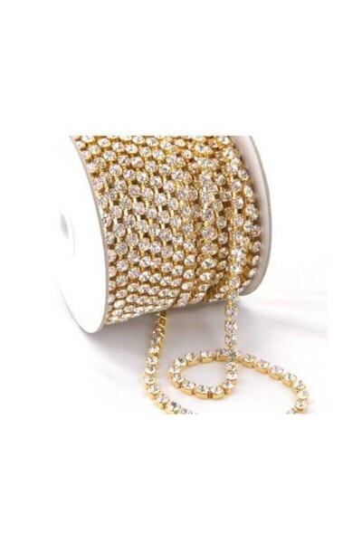 Hobigram Parti Malzemeleri Kristal Taşlı Metal Yuvalı Şerit 3,2 Mm Altın Süsl...