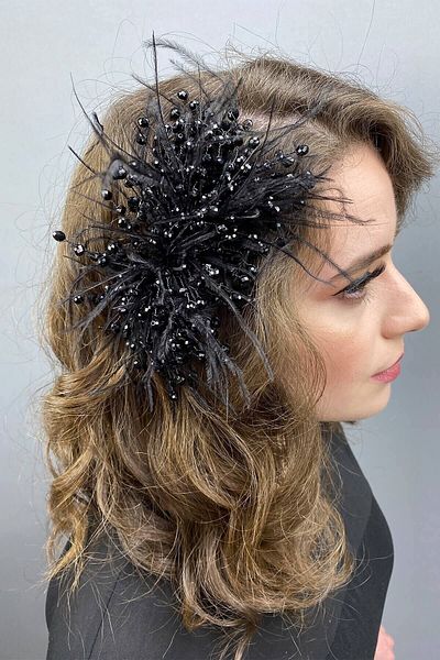 Hobigram Hair Accessory Black Crystal Beaded and Feather Hair Clip – Other Hair Accessories, Stylish Design – Di
