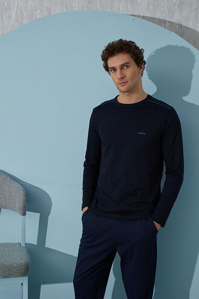 Sevim Ανδρικό μακρυμάνικο σετ πιτζάμες Navy Blue C9T4N1O8