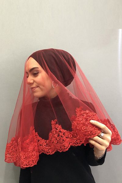 Hobigram Bridal Accessory Red Laced Bridal Veil Henna Face Cover – Bridal Accessory, Stylish Design – Bridal