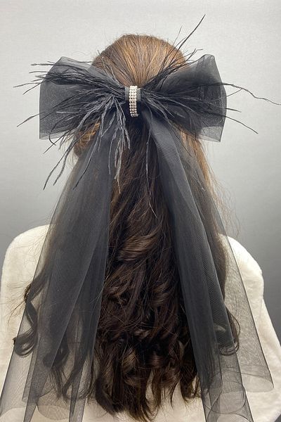Hobigram Bridal Accessory Feathered Stone Bow Hair Accessory – Bridal Accessory, Stylish Design, Women's Accessory