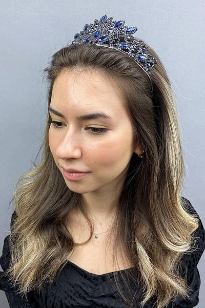 Hobigram Bridal Accessory Navy Blue Paradise Henna Bridal Crown – Bridal Accessory, Stylish Design, Women's Accessory – g