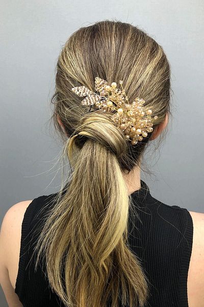 Hobigram Hair Accessory Leaf Pattern Crystal and Pearl Bridal Hair Accessory – Other Hair Accessories – Other S