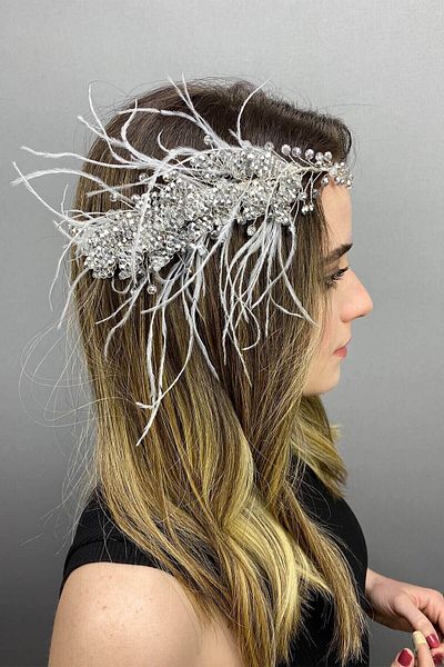 Hobigram Hair Accessory Fliyz Feathered Crystal Bridal Hair and Turban Accessory – Other Hair Accessories – Other