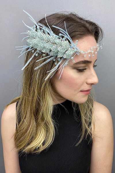 Hobigram Hair Accessory Fliyz Feathered Crystal Bridal Hair and Turban Accessory – Other Hair Accessories – Other
