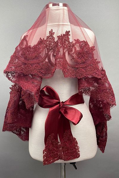 Hobigram Bridal Accessory Burgundy Sultan Model Bridal Henna Veil Face Cover – Bridal Accessory, Stylish Design – Ge
