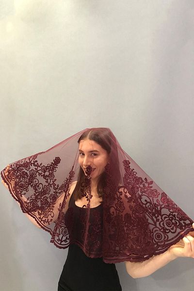 Hobigram Bridal Accessory Floral Patterned Burgundy Bridal Face Cover – Bridal Accessory, Stylish Design, Women's Accessory