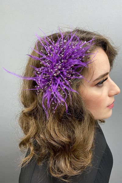 Hobigram Bridal Accessory Light Purple Crystal Beaded and Feathered Hairpin – Bridal Accessory, Stylish Design – Geli