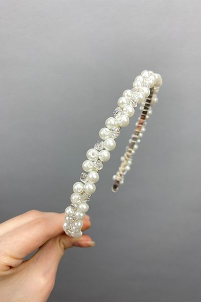 Hobigram Bridal Accessory Pearl and Crystal Beaded Crown Bridal Hair Accessory – Bridal Accessory, Stylish Design – g