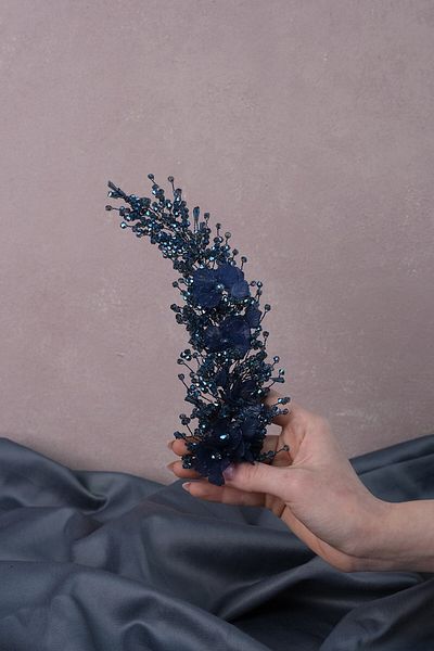 Hobigram Bridal Accessory Indigo Blue Bergen Floral Beaded Bridal Henna Tiara – Bridal Accessory, Stylish Design
