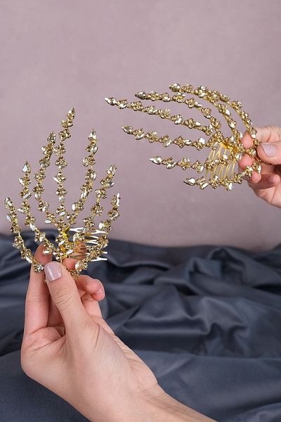 Hobigram إكسسوار العروس مشبك مشط مزدوج حجر إكسسوار شعر العروس هينا - إكسسوار العروس، تصميم أنيق - G