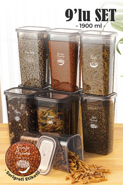 Vienev 1.9-Liter Peggy - 9-Piece Rectangular Storage Set with Screen Printing Label