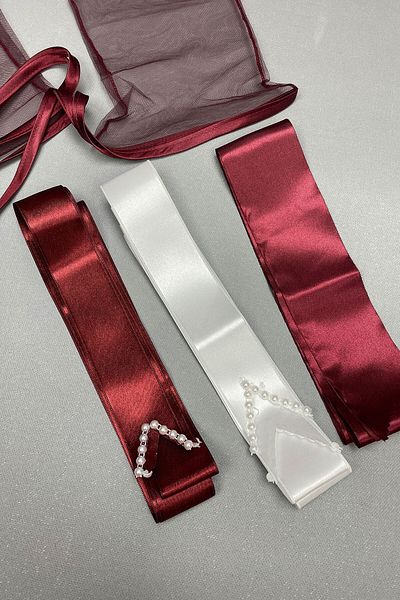 Hobigram Bridal Accessory Piping Bridal Veil Embroidered Groom Cover and Jewelry Ribbon Set – Bridal Accessory – g