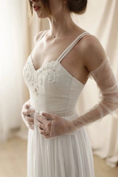 Hobigram Wedding Wedding Product White Long Tulle Gloves Gloves For Wedding Dress