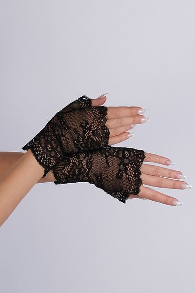 Hobigram Wedding Wedding Product Black Half Hand Wedding Gloves and Bridal Veil Set – Gloves, Stylish Design