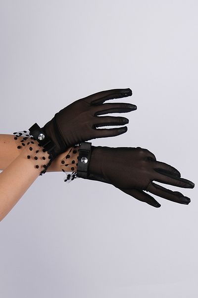 Hobigram Wedding Wedding Product Black Short Bridal Gloves and Polka Dot Bridal Cap – Gloves, Stylish Design