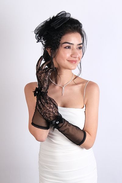 Hobigram Wedding Wedding Product Polka Dot Bridal Veil and Short Stylish Bridal Gloves – Gloves, Stylish Design