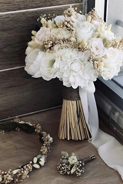 Hobigram En Güzel Gelinlere Gelin Buket'i Yaka Çiçeği Ve Dış Çekim Taç Seti –...