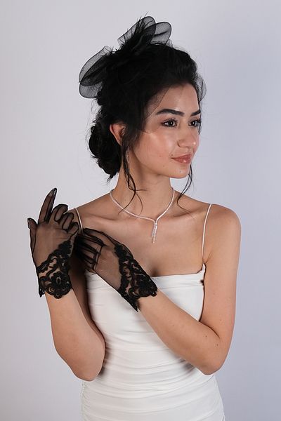 Hobigram Wedding Wedding Product Lace Embroidery Detailed Bridal Gloves and Bridal Cap Set – Gloves, Stylish Design