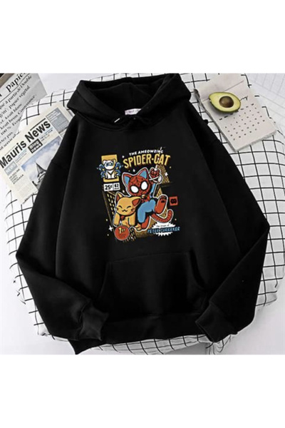 DEEFWEAR Spıder Cat Baskılı Unisex Hoodie