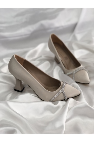 Hg Ayakkabı MAJA بيج ساتان حجري ستيليتو
