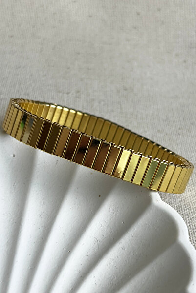 MODA Caprea Çelik Gold 0,7 cm Enli İnce İtalyan Charm Lastikli Bileklik 18 cm Kararmaz Bileklik