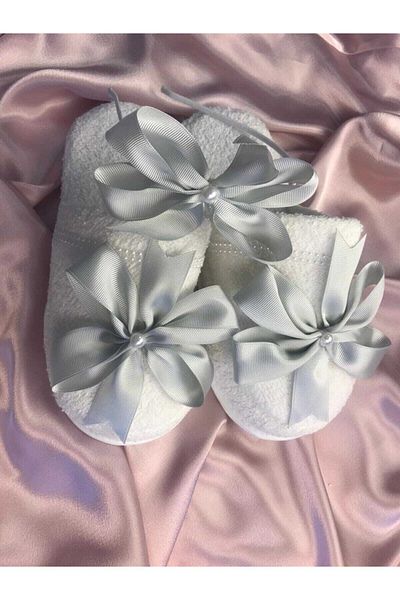 Hobigram Lohsa Sets Gray Maternity Slippers with Bow Crown Set 1006 – Maternity Set, Stylish Design, Women's Accessory