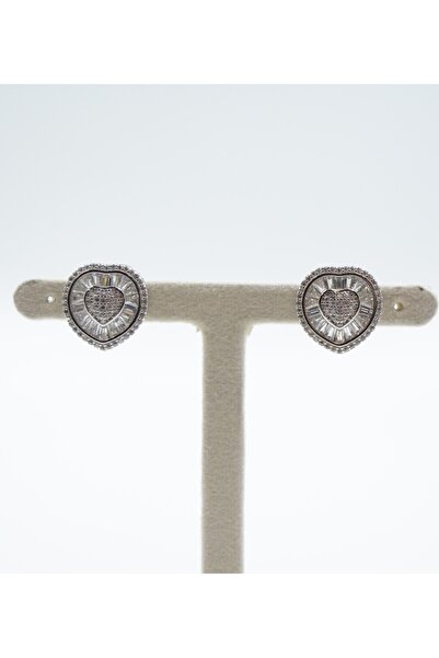 Swaroski Kalp Desenli Zirkon Taşlı 925 Ayar Gümüş Kadın Küpe (İthal Ürün)