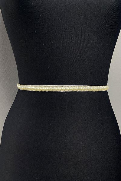 Hobigram Handmade Belt Cream Half Pearl Beaded Stone Dress Belt – Belt, Stylish Design, Women's Accessory