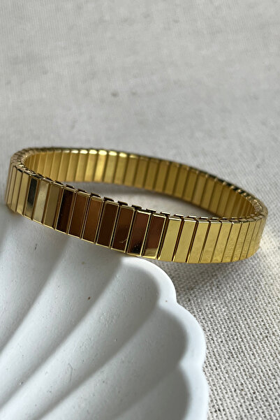 MODA Caprea Çelik Gold 0,7 cm Enli İnce İtalyan Charm Lastikli Bileklik 18 cm Kararmaz Bileklik