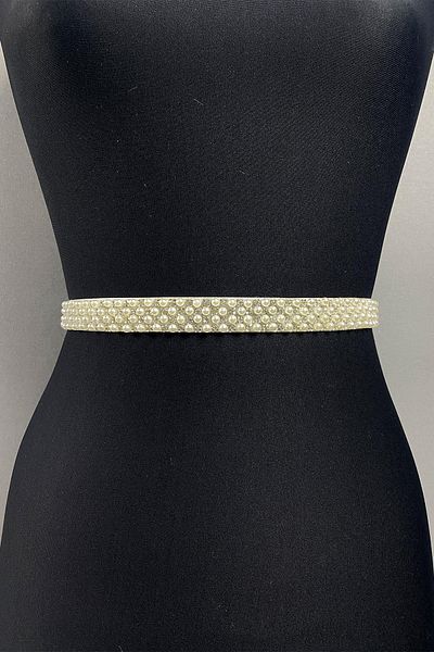 Hobigram Handmade Belt Dense Cream Pearl Beaded Stone Dress Belt – Belt, Stylish Design, Women's Accessory