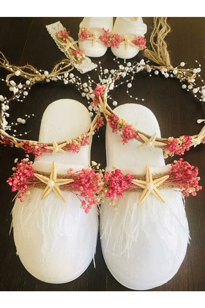 Hobigram Lohsa Sets Maternity Crown Slippers with Pearls and Crown Gift – Maternity Set, Stylish Design, Women's Accessory – L