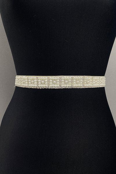 Hobigram Handmade Belt Dense Cream Pearl Bead Embroidered Stone Dress Belt – Belt, Stylish Design