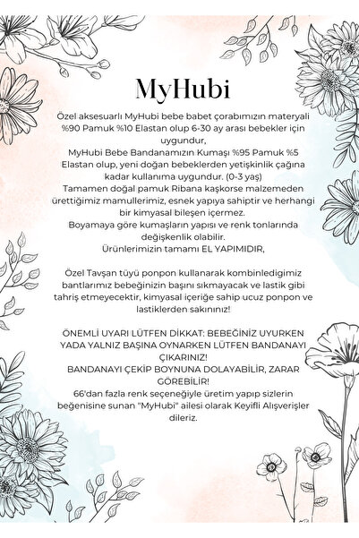 MyHubi 2'li Kombin El Yapımı Kız Bebek Tavşan Tüyü Ponpon Bandana & Özel Aksesuarlı Babet Çorap
