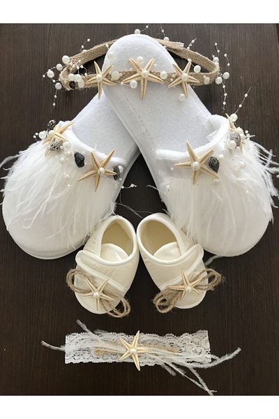 Hobigram Lohsa Sets White Special Design Starfish 4-Piece Maternity Crown Slippers Set – Maternity Set – Maternity S