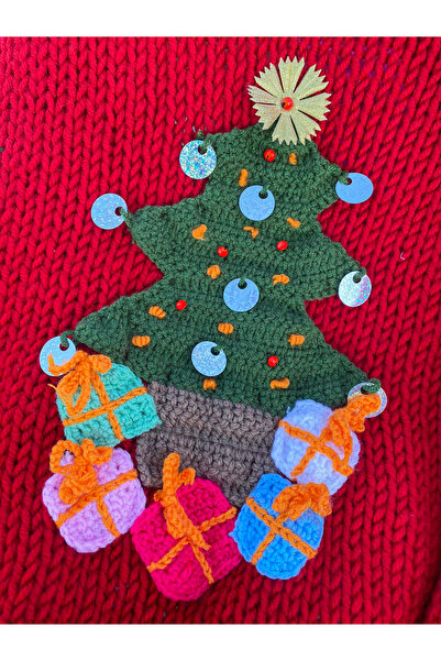 ORGANICMIRA Yılbaşı Crop Hırka ve Şapka Takım Kırmızı Yeni Yıl Ceket Merry Christmas Hoodie Özel Tasarım Chunky