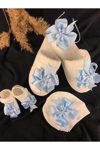 Hobigram Lohsa Sets Bow Blue Maternity Slippers Crown Set of 4 – Maternity Set, Stylish Design, Women's Accessory