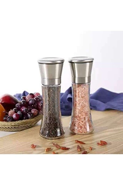 Matar Endüstriyel Mutfak Ekipmanları طقم مطحنة ملح فلفل أسود 2 قطعة مع مطحنة سيراميك معدنية ارتفاع 19 سم