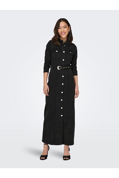 ONLY ONLMYTH LIFE BELT DNM MAXI DRESS Waist Belted Maxi Length Shirt Collar Button Closure Denim Dress