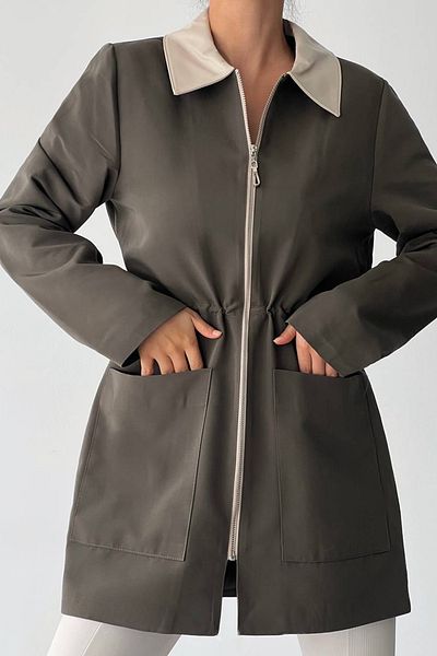 Ortaya Çık Εποχιακό παλτό Khaki Polo Neck