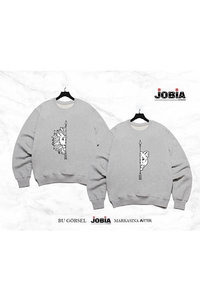Jobia Outdoors Γυναίκες Άντρες Lion Printed Lover Couple Combination Crew Neck 3 Thread Raster Σετ 2 τεμαχίων